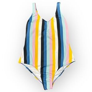 Kona Sol Colorful Striped One Piece Swimsuit Size M